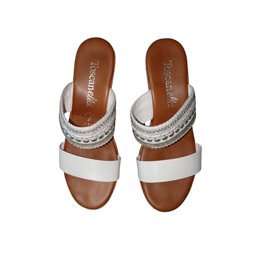 Toscanella White & Silver Double Band Platform Wedge Sandals-Made in Italy-6